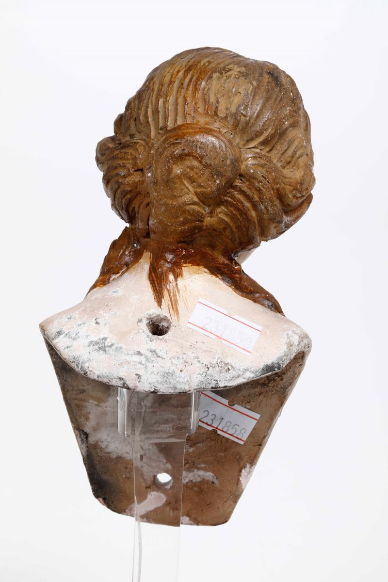 Madonna. Testa per Statuina da Presepe in Terracotta. Napoli XIX-XX Secolo