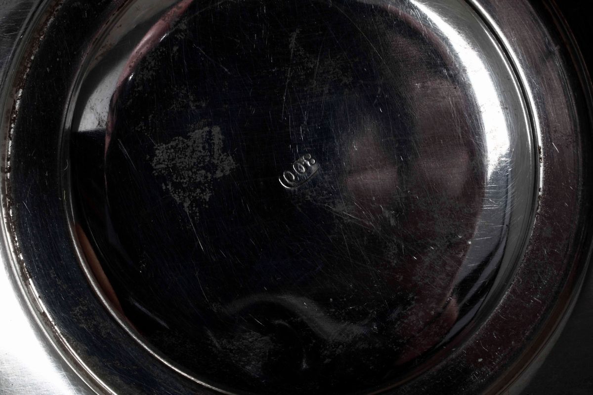 Sei Tazzine e Piattini in Argento e Porcellana. Argenteria Italiana del XX Secolo