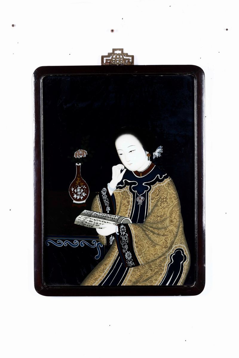 Sei Dipinti su Vetro Raffiguranti Scene di Vita Comune con Fanciulle, Cina, Dinastia Qing, XIX Se...