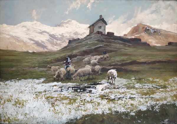 Paesaggio montano con pecore