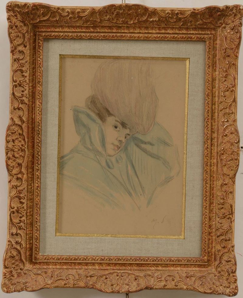 Anonimo Ritratto di donna con cappello  - Asta Dipinti del XIX e XX secolo | Cambi Time - Cambi Casa d'Aste