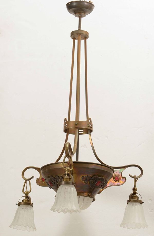 Lampadario in ottone a quattro luci, XX secolo