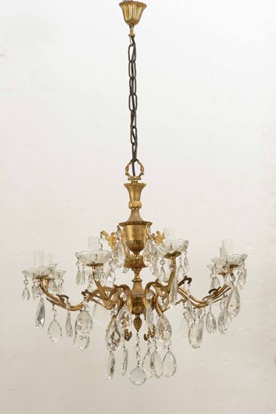 Lampadario in Bronzo Dorato, XIX-XX Secolo
