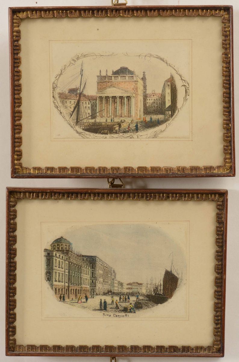 Coppia piccole vedute di Trieste entro cornice  - Auction Antiques | Timed Auction - Cambi Casa d'Aste