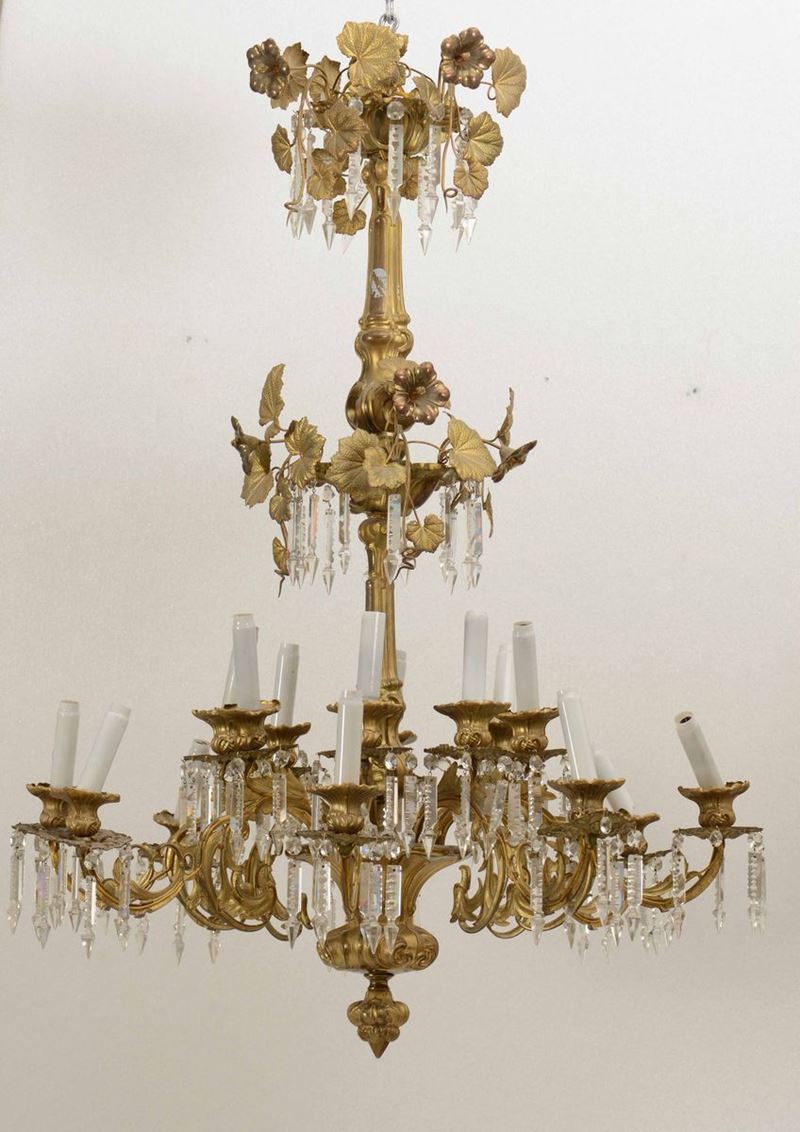 Lampadario con struttura in bronzo dorato, XIX-XX secolo  - Auction Antiques | Timed Auction - Cambi Casa d'Aste