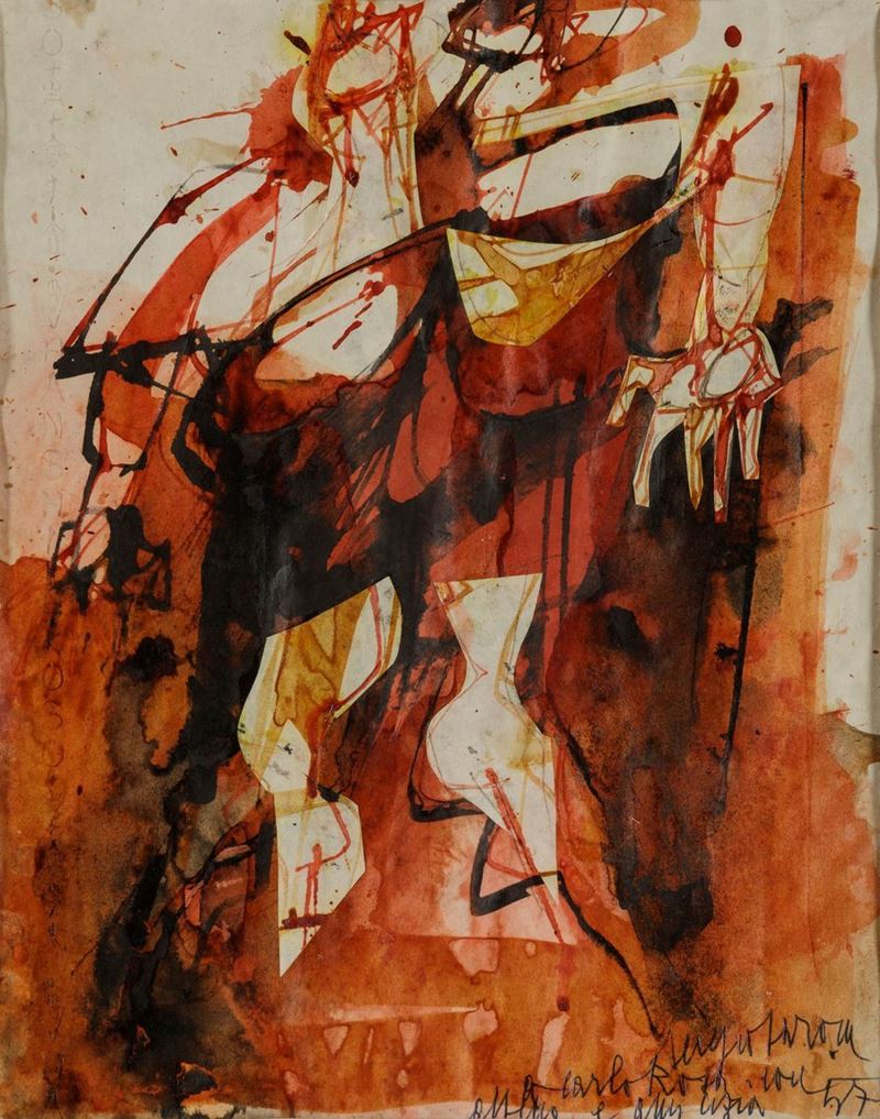 Sergio Saroni : Senza titolo  (1957)  - collage e tecnica mista su carta - Asta Arte Moderna e Contemporanea | Cambi Time - Cambi Casa d'Aste
