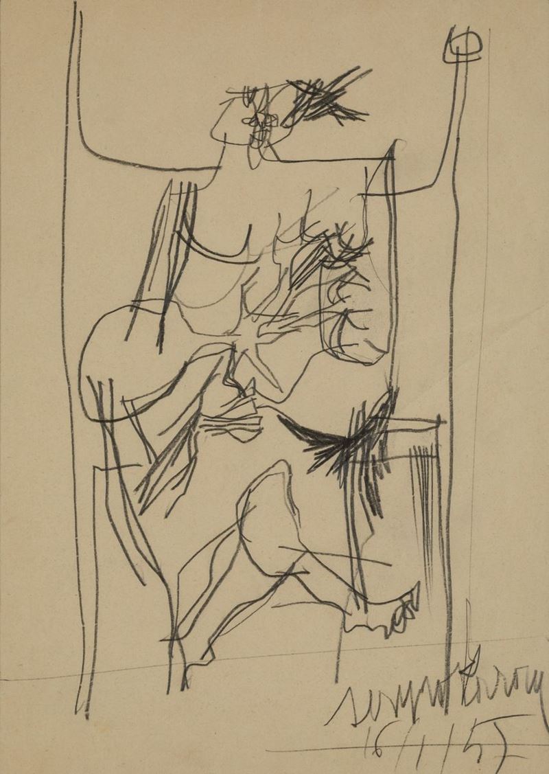 Sergio Saroni : Senza titolo  (1957)  - matita su carta - Asta Arte Moderna e Contemporanea | Cambi Time - Cambi Casa d'Aste