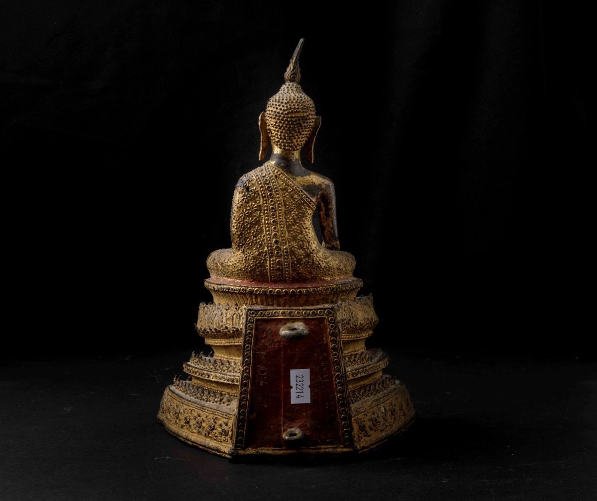 Figura di Buddha Sakyamuni in Bronzo con Tracce di Doratura, Thailandia, XIX Secolo