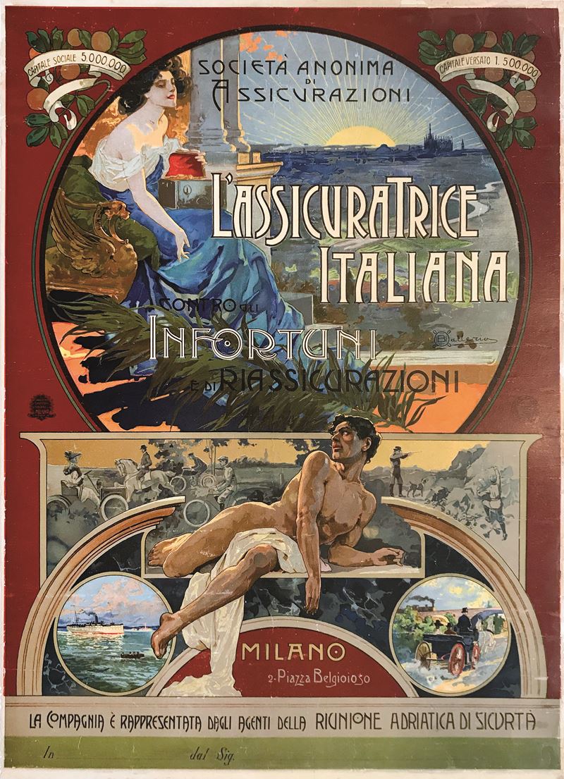 Osvaldo Ballerio (1870-1942) L ASSICURATRICE ITALIANA CONTRO GLI INFORTUNI&  - Auction Vintage Posters - Cambi Casa d'Aste