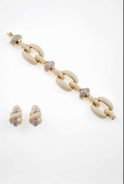 David Webb. Demi-parure Composto da Bracciale ed Orecchini con Smalto e Diamanti