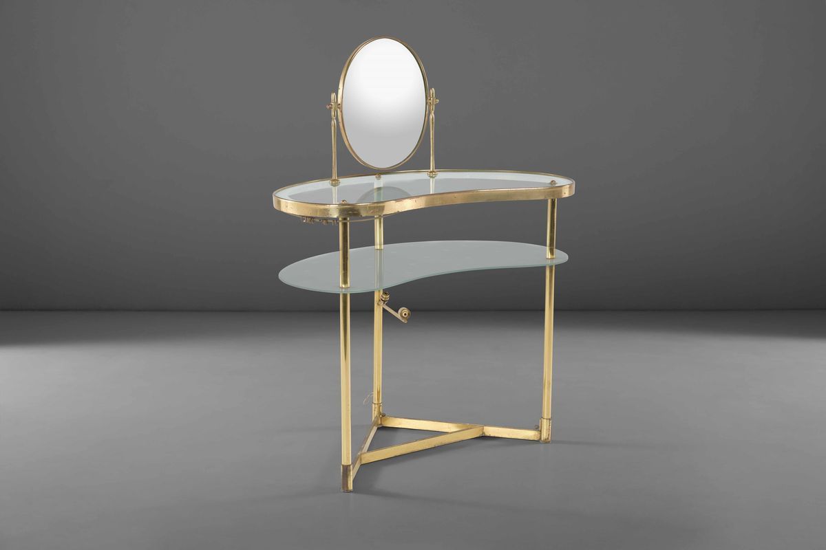 Toilette con Struttura in Ottone, Piani in Cristallo e Specchio.