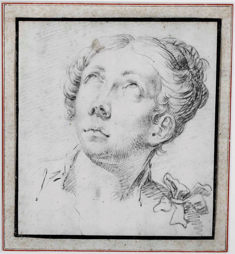 Giambattista Tiepolo : Volto di dama  - matita nera su carta - Asta Dipinti Antichi - Cambi Casa d'Aste