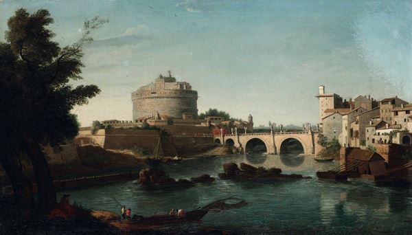 Hendrick Frans Van Lint (Anversa 1684 - Roma 1763), nei modi di Vedute di Roma: Castel Sant’Angelo dal Tevere e Ruderi di San Giovanni in Laterano (?)