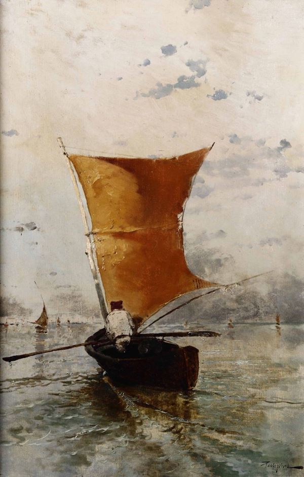 Riccardo Pellegrini  (1863 - 1934), attr. Marina con barca