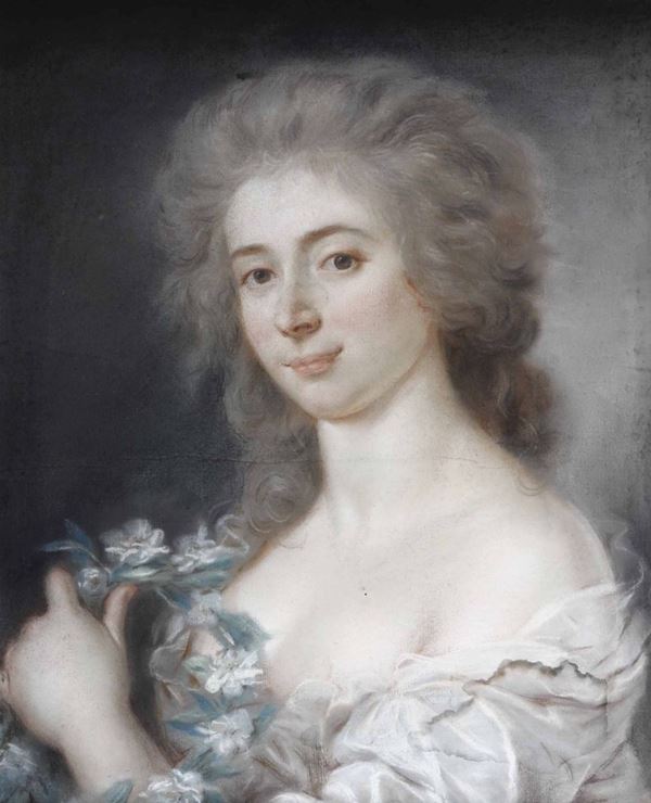 Scuola francese del XVIII secolo Giovane donna con corona di fiori