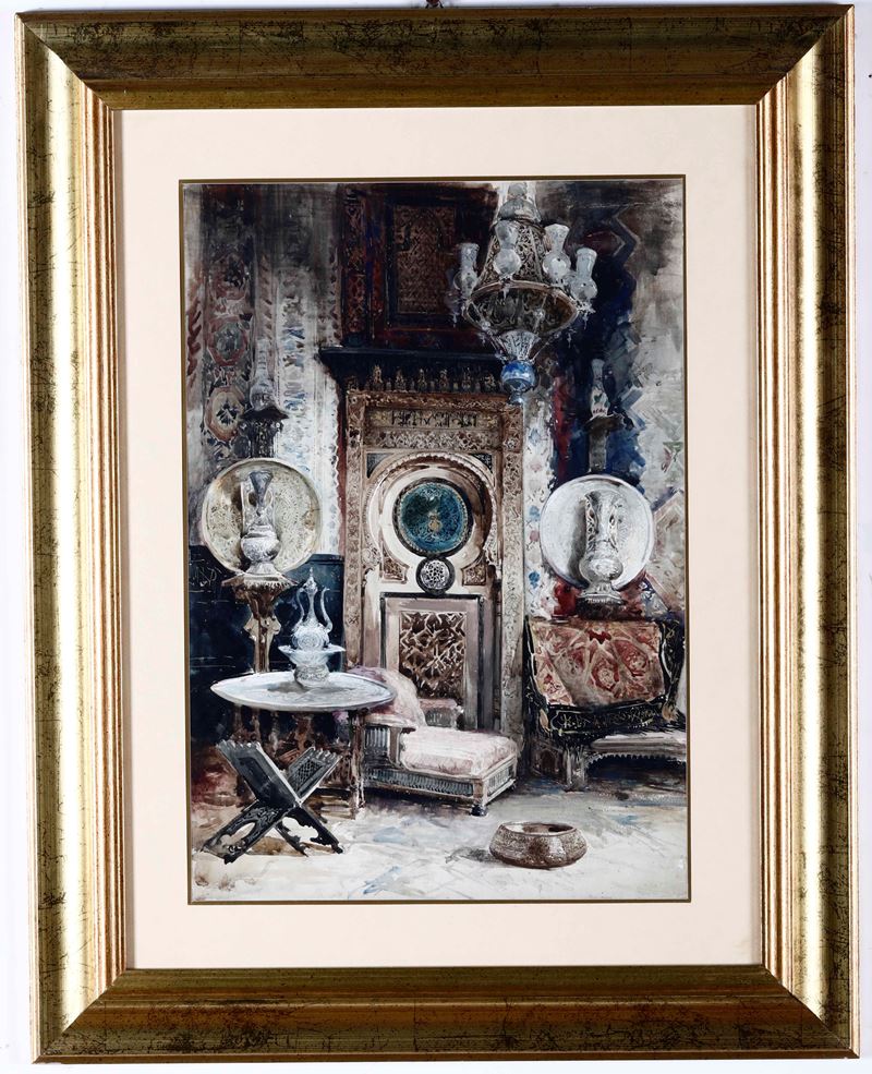 Leopoldina Zanetti : Leopoldina Zanetti (Venezia 1826 - Milano 1902) Interno orientale  - Auction 19th-20th century paintings - Cambi Casa d'Aste
