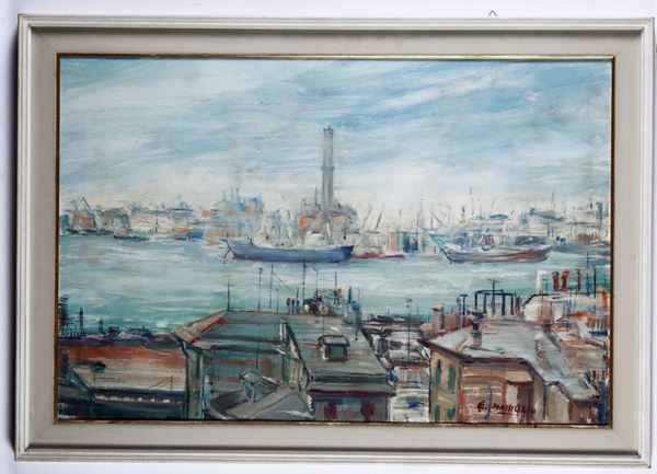 Ernesto Massiglio (1895-1974) Veduta del porto di Genova