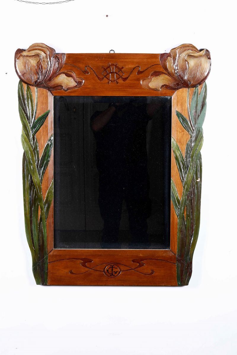 Specchiera liberty in legno intagliato e dipinto, XX secolo  - Auction Antiques | Timed Auction - Cambi Casa d'Aste