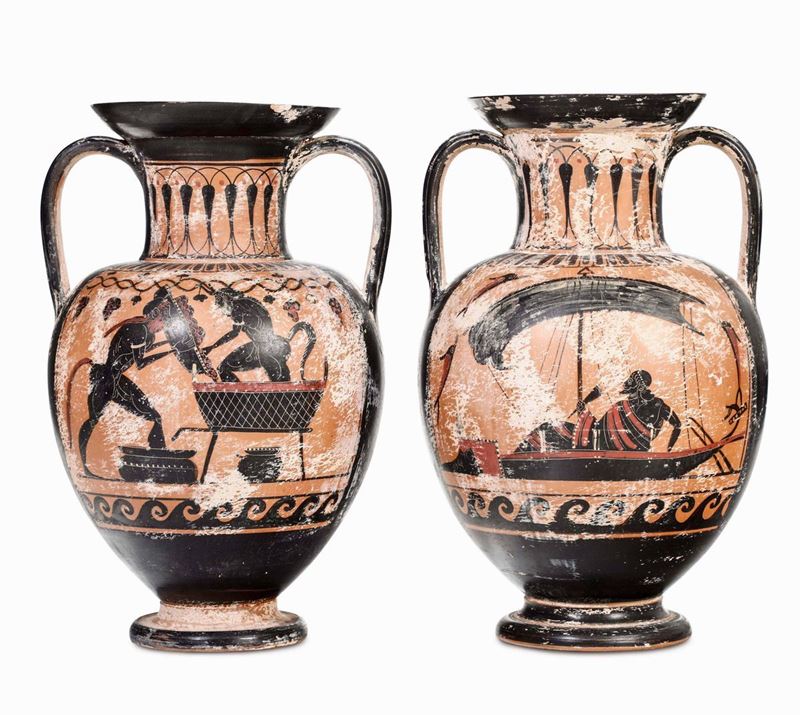 Coppia di anfore Terracotta nera e rossa Napoli XIX secolo  - Auction Works and furnishings from Lombard collections and other provinces - Cambi Casa d'Aste