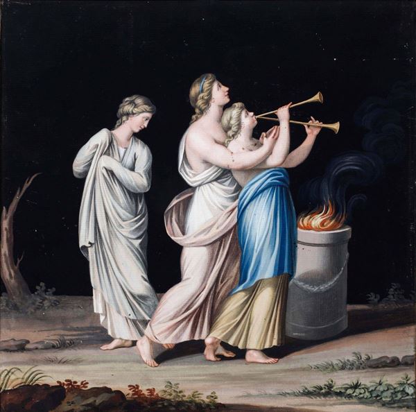 Coppia di pannelli con scene neoclassiche, XIX-XX secolo