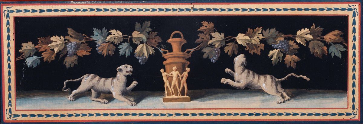 Sei Pannelli Raffiguranti Grottesche e Figure Pompeiane, XIX-XX Secolo