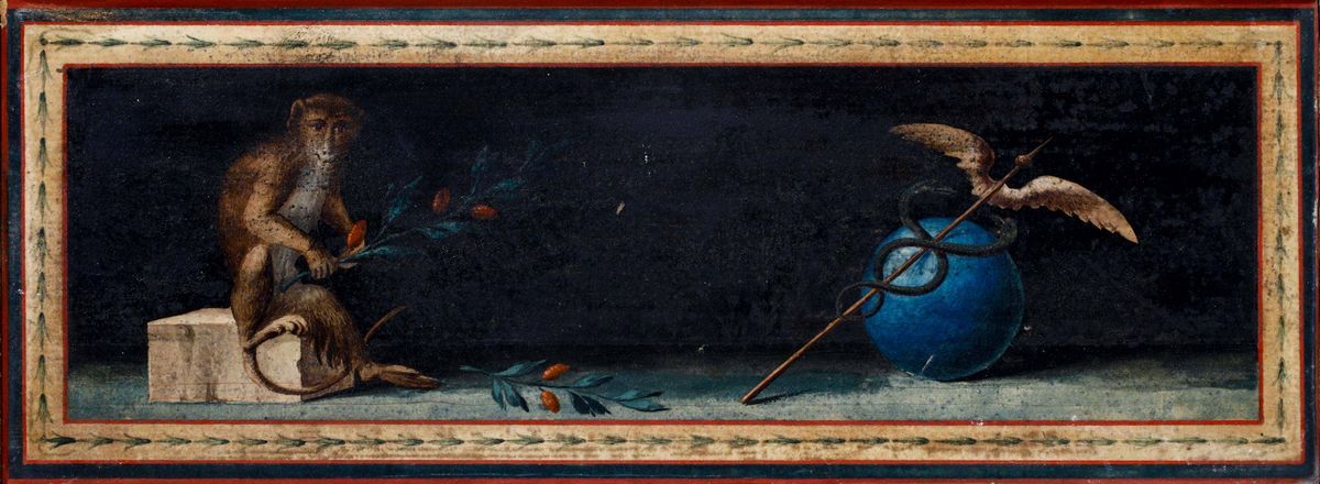 Sei Pannelli Raffiguranti Grottesche e Figure Pompeiane, XIX-XX Secolo