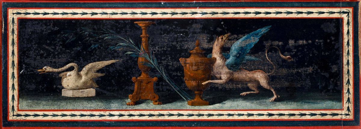 Sei Pannelli Raffiguranti Grottesche e Figure Pompeiane, XIX-XX Secolo