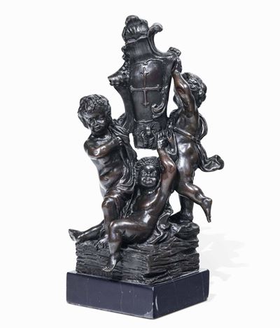 Gruppo con Putti che Innalzano Stemma Arte Neo Barocca del XIX Secolo