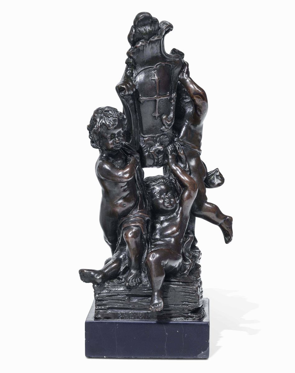Gruppo con Putti che Innalzano Stemma Arte Neo Barocca del XIX Secolo