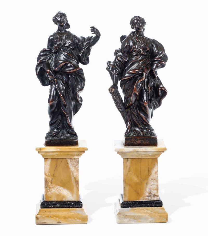 Coppia di figure allegoriche Fonditore d’oltralpe del XVIII secolo  - Auction Works and furnishings from Lombard collections and other provinces - Cambi Casa d'Aste