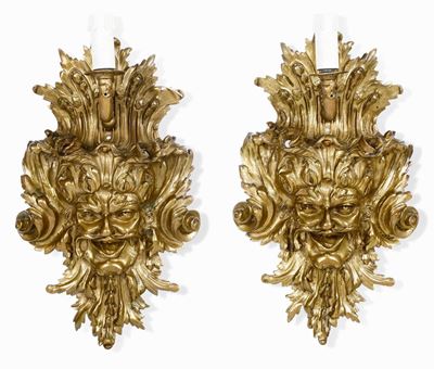 Coppia di Appliques a Foggia di Mascheroni Arte Neo Barocca del XIX - XX Secolo