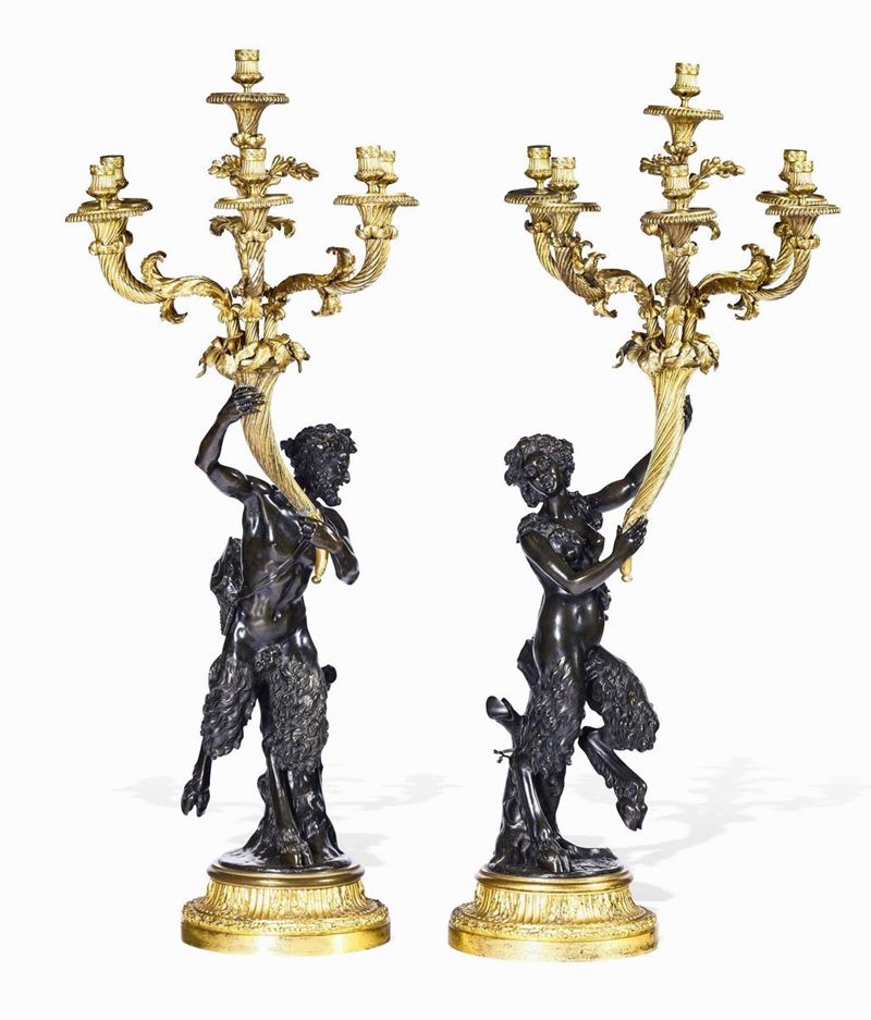 Coppia di importanti flambeaux su colonne in marmo rosso Arte neo rococò Francia XIX secolo  - Auction Works and furnishings from Lombard collections and other provinces - Cambi Casa d'Aste