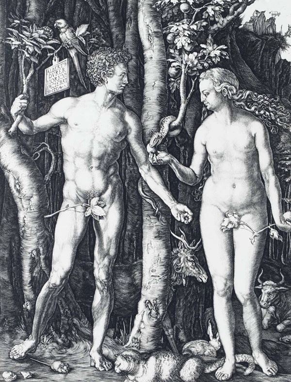 Peccato originale d'Adamo ed Eva, stampa da Durer, XIX-XX secolo