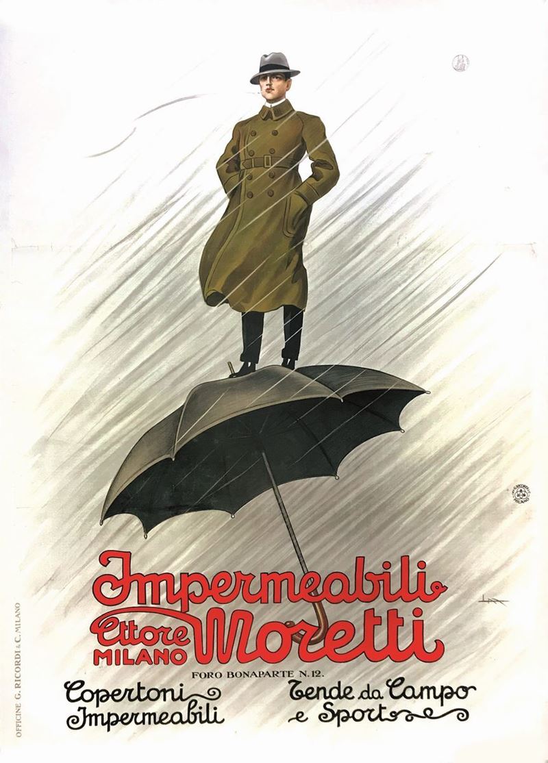 Leopoldo Metlicovitz (1868-1942) IMPERMEABILI ETTORE MORETTI, MILANO  - Auction Vintage Posters - Cambi Casa d'Aste
