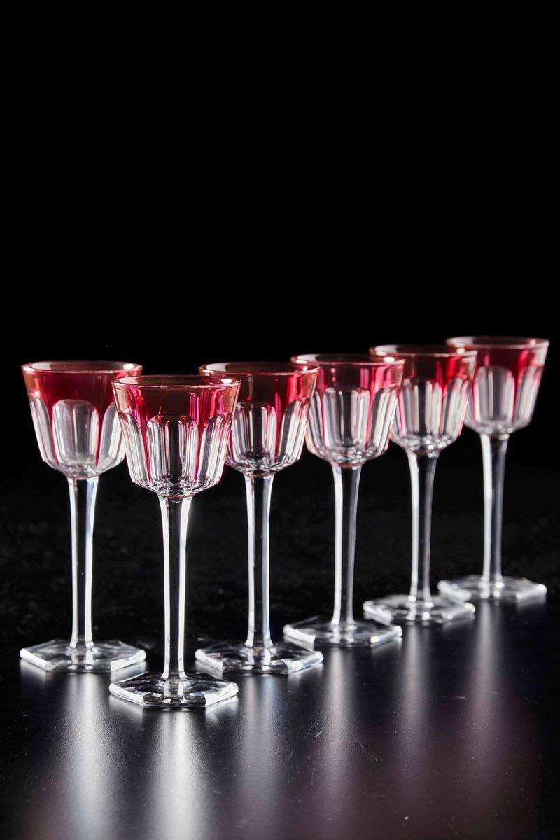 Sei Calici “harcourt Vin Du Rhin” Francia, Manifattura Baccarat, Seconda Metà del XX Secolo
