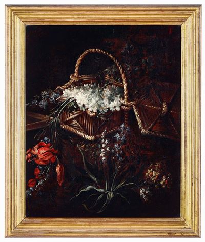 Margherita Caffi (1650- 1710), Attribuito Anatura Morta con Cesta Ricolma di Fiori