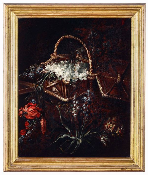 Margherita Caffi (1650- 1710), attribuito a Natura morta con cesta ricolma di fiori