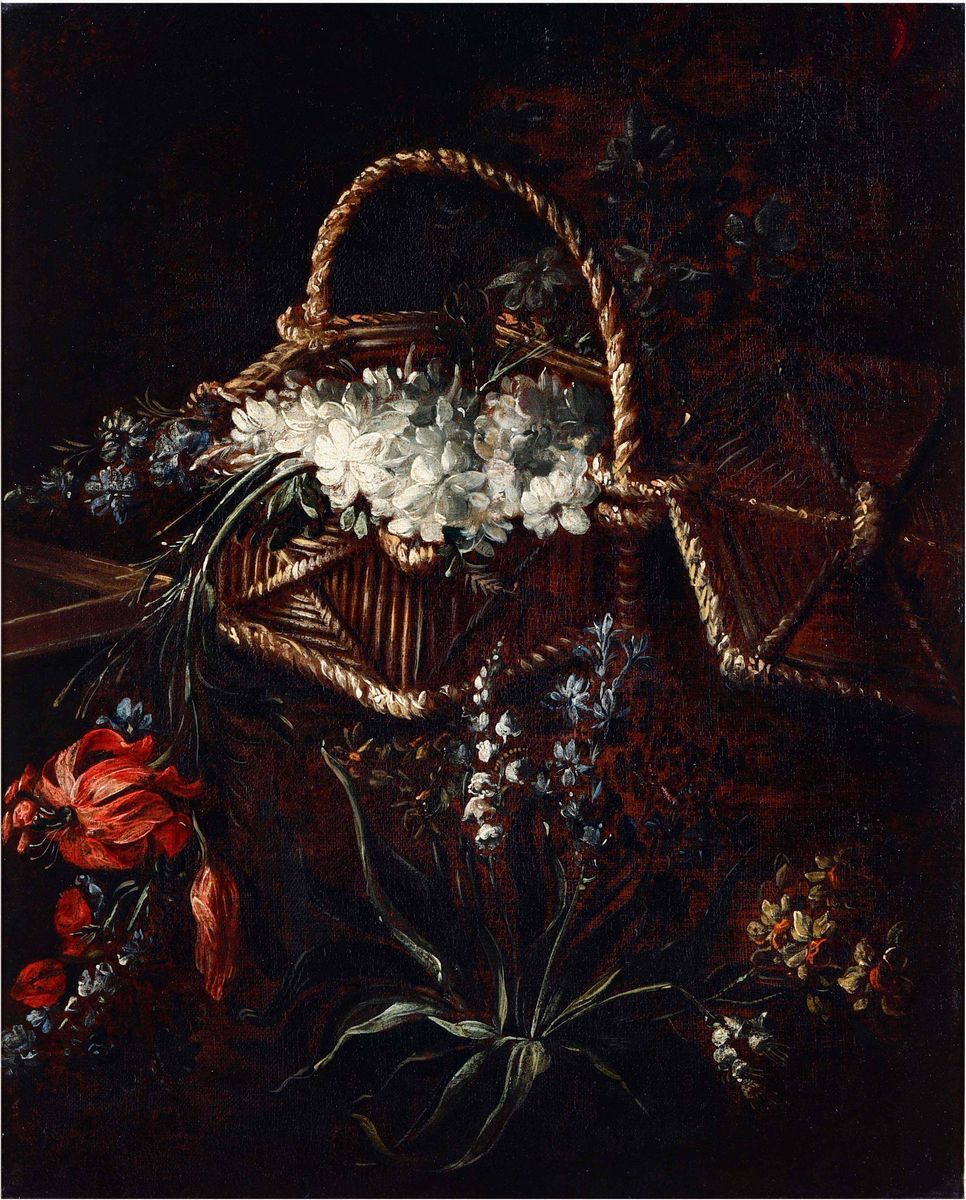 Margherita Caffi (1650- 1710), Attribuito Anatura Morta con Cesta Ricolma di Fiori