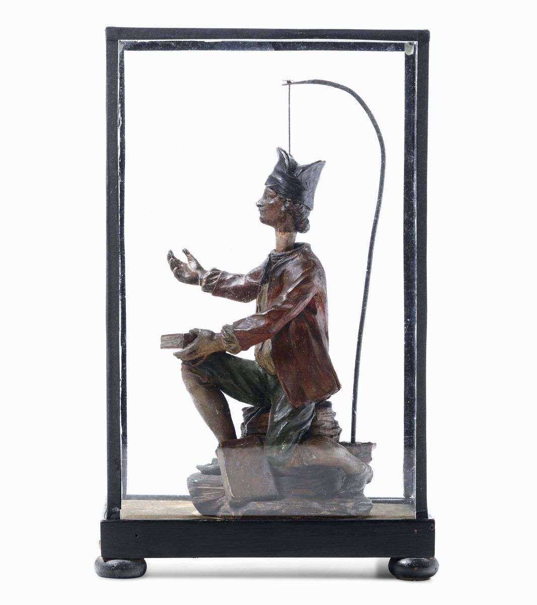 Igrometro Terracotta Dipinta e Ferro Forgiato Teca in Legno e Vetro Plasticatore del XVIII-XIX Se...