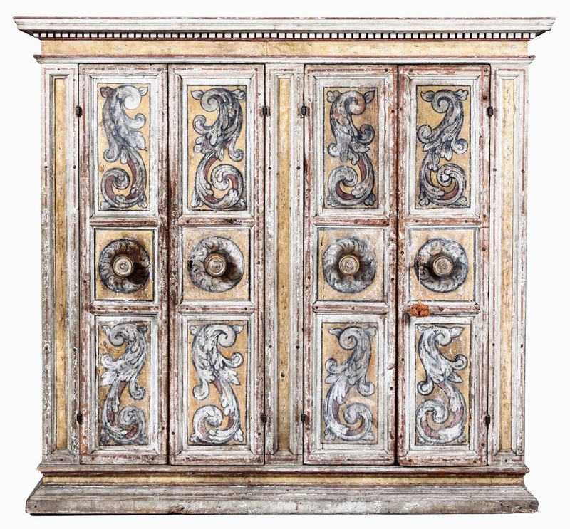 Armadio a quattro ante in legno laccato, Marche XVIII secolo  - Auction The Bucci-Errani collections in Faenza - Cambi Casa d'Aste