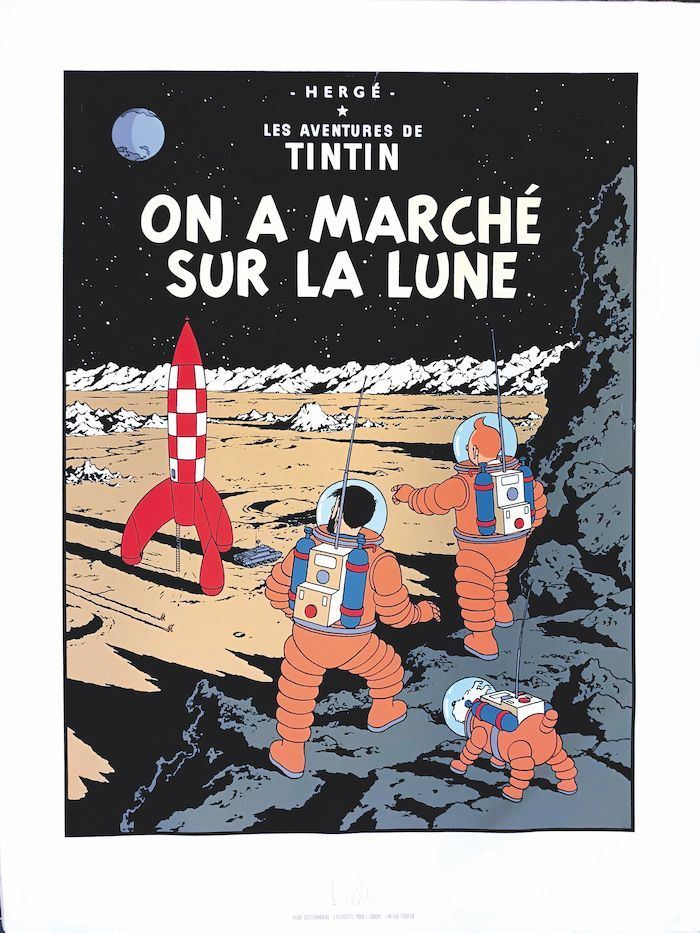 Hergé (Georges Prosper Remi) TINTIN ON A MARCHE  SUR LA LUNE  - Auction Vintage Posters - Cambi Casa d'Aste