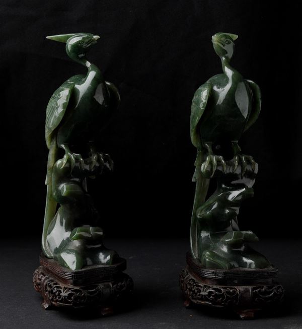 Two jade birds of paradise, China, Qing Dynasty