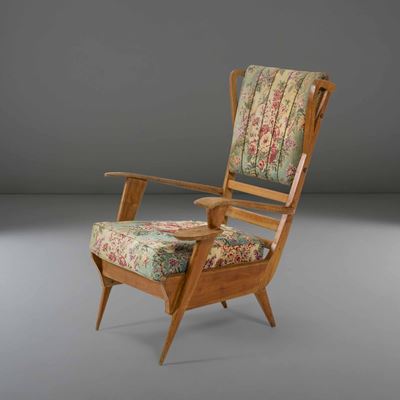 Poltrona con Struttura e Sostegni in Legno e Rivestimento in Tessuto