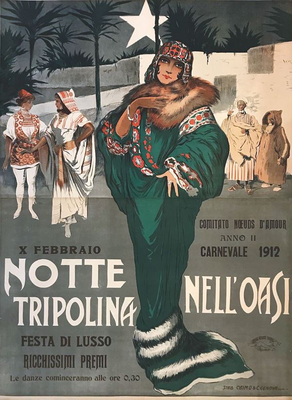 Giuseppe Pipein Gamba - Garuti (1869-1954) NOTTE TRIPOLINA NELL OASI&  CARNEVALE 1912