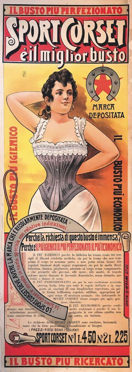 Giuseppe Garuti - Pipein Gamba : Giuseppe Pipein Gamba - Garuti (1869-1954) IL BUSTO PIU  PERFEZIONATO / SPORT CORSET E  IL MIGLIOR BUSTO  - Auction Vintage Posters - Cambi Casa d'Aste