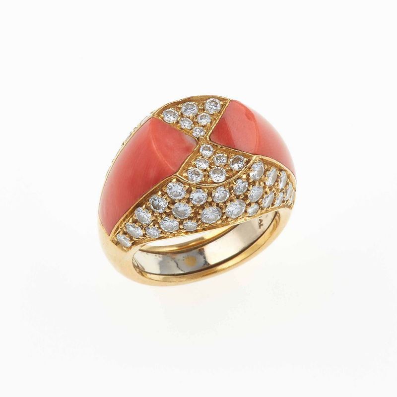 Anello con corallo e diamanti  - Auction Fine Coral Jewels - II - Cambi Casa d'Aste