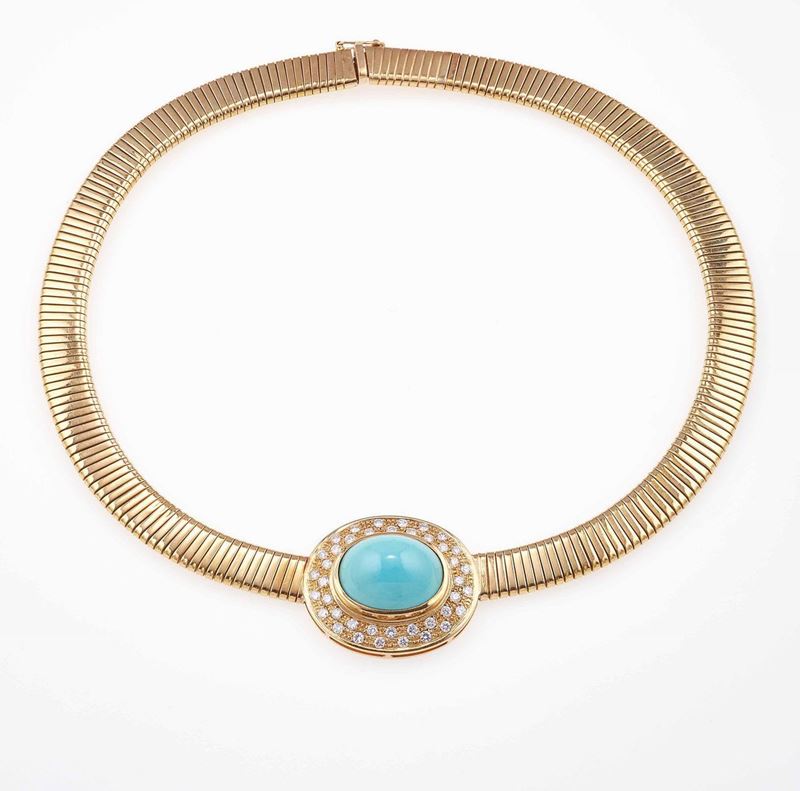 Collana con turchese e diamanti  - Auction Fine Coral Jewels - II - Cambi Casa d'Aste