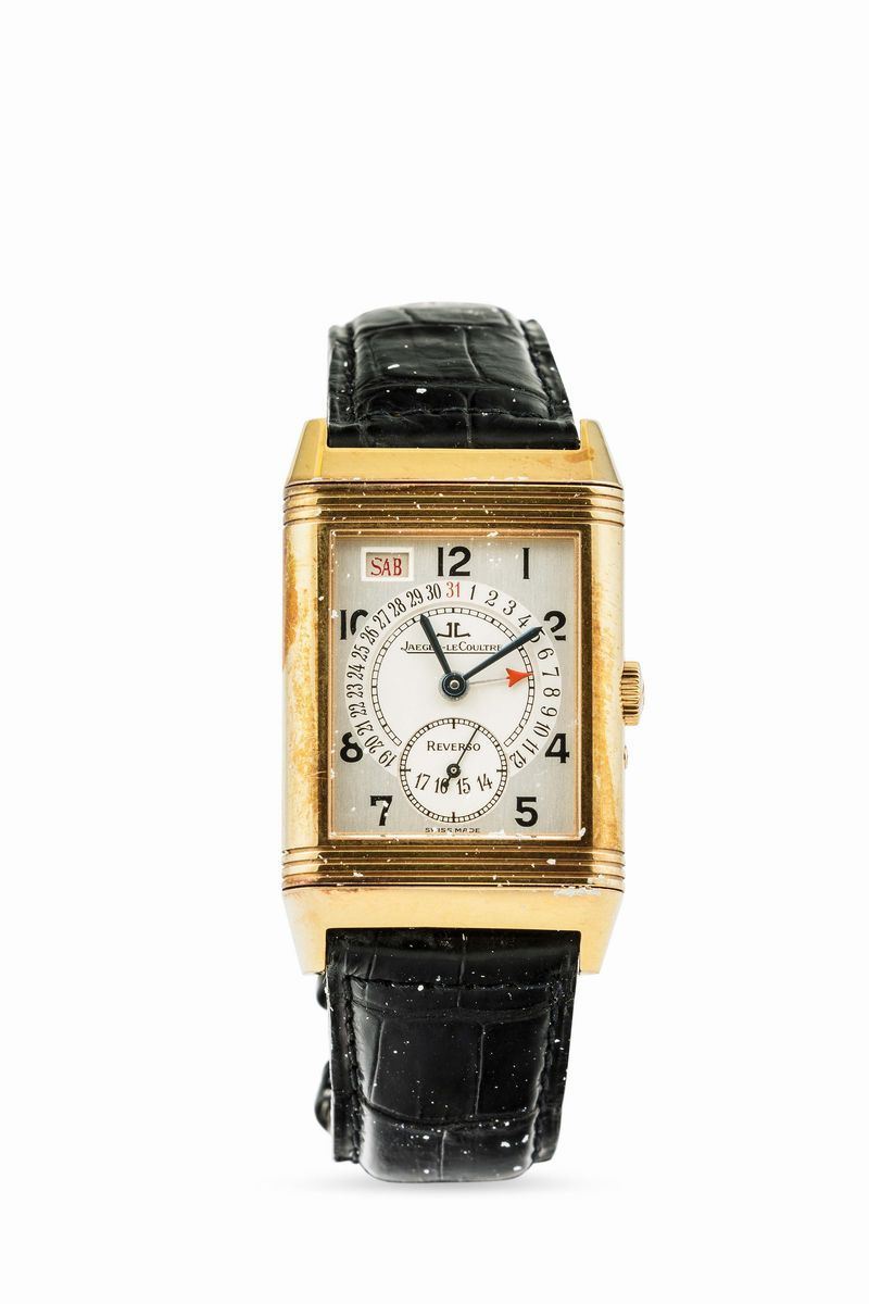 JAEGER LECOULTRE - Reverso Grande Taille Calendar Day-Date in oro rosa con scatola. Incisione sul retro  - Auction Watches and Pocket Watches - Cambi Casa d'Aste
