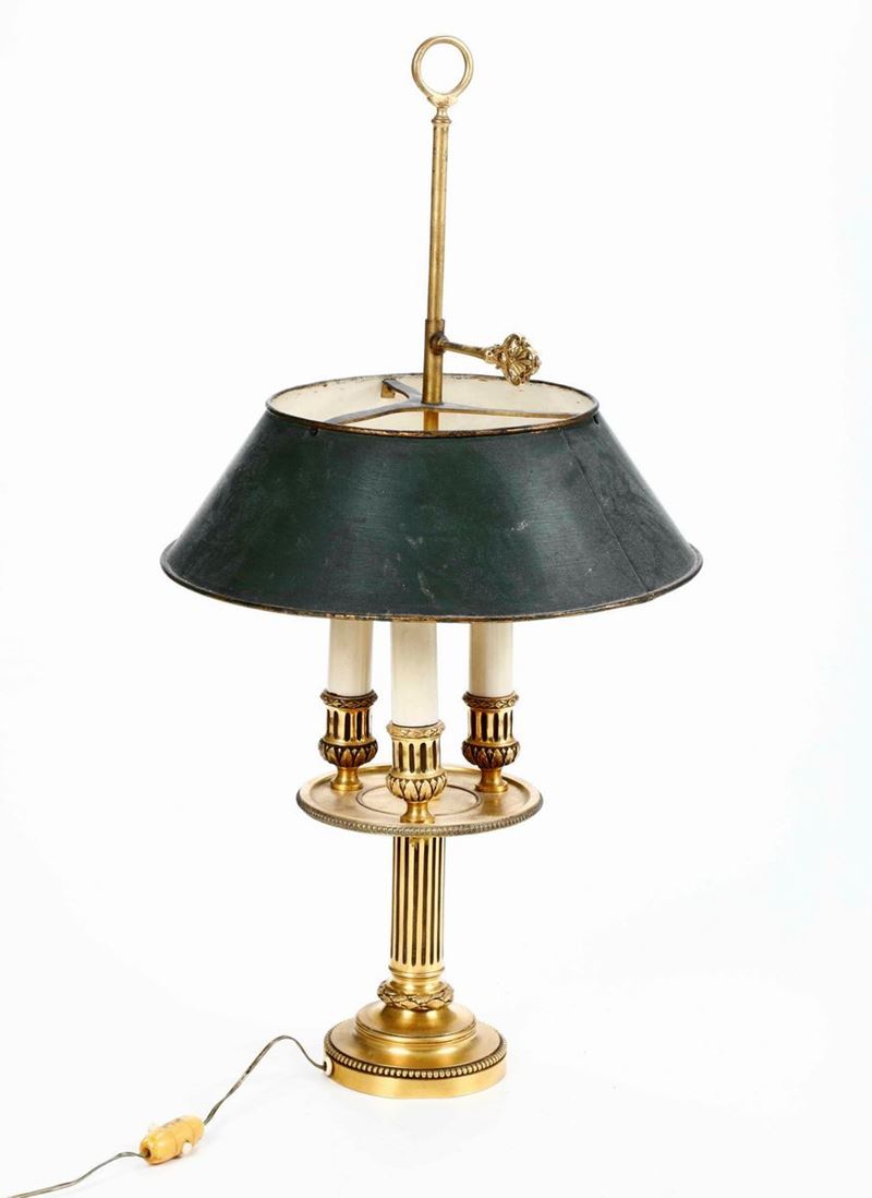Lampada bouillotte in bronzo dorato e metallo dipinto, XIX secolo  - Asta Antiquariato | Cambi Time - Cambi Casa d'Aste