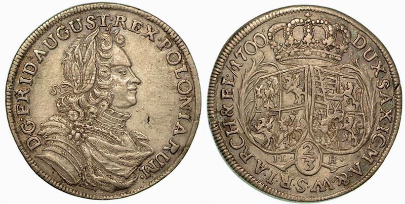GERMANIA - SASSONIA. Friedrich August I, 1694-1733. 2/3 Thaler 1700.  - Auction Numismatics - Cambi Casa d'Aste